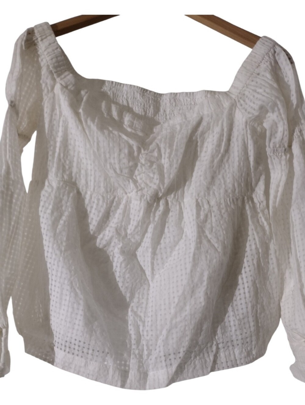 Anthropologie White Textured Off-Shoulder Peasant Blouse